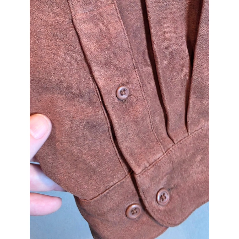 Van Heusen Soft Suede Shirt Mens XL Rust Brown Faux Suede Button Down Distressed - Picture 4 of 12